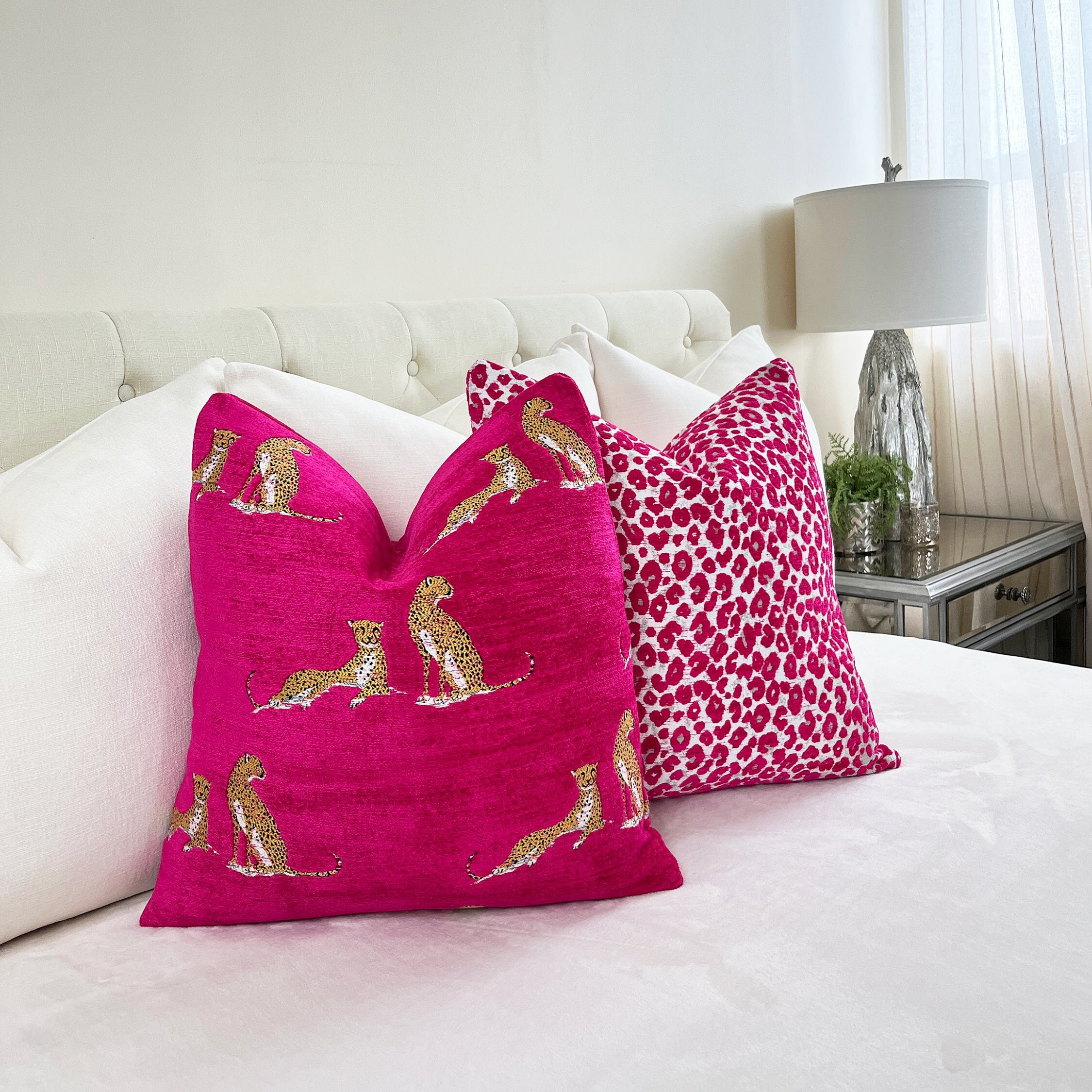 20-60代 人気ファッションブランド Embroidered Fuchsia Cheetah Pink Hot | Cover Pillow Throw 絵画