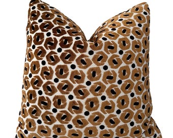 Golden Brown Broken Rings Velvet Throw Pillow Cover | Brown Geometric Cushion Cover