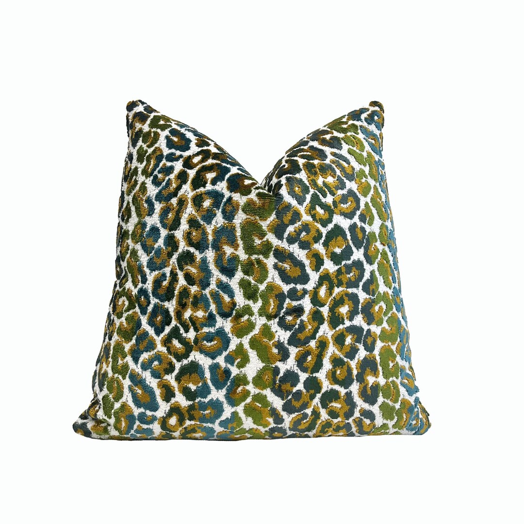 Rainforest Green Stripe Velvet Throw Pillow Cover Multicolored Animal