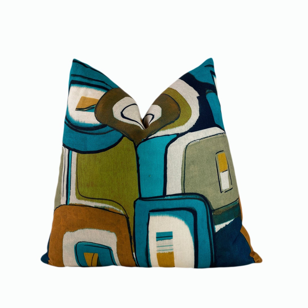 Mid Century Modern Throw Pillow Cover Aqua and Green Mid Century Pillow
