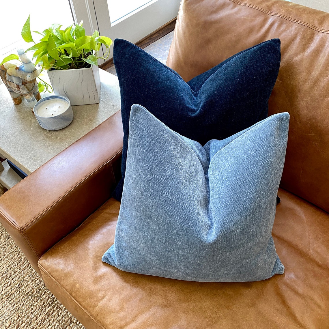 Coastal Blue Solid Velvet Pillow Cover Blue Velvet Toss Etsy
