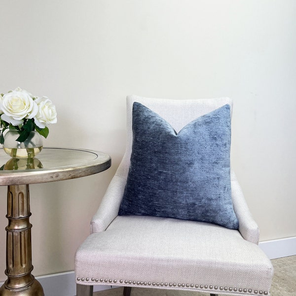 Wedgewood Blue Solid Chenille Throw Pillow Cover | Blue Pillow Cover | Blue Decorative Pillowcase | 20x20" | 22x22" | Lumbar | Sham