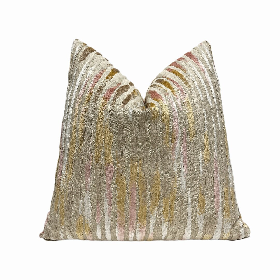 Beige Pink and Gold Velvet Throw Pillow Cover Multicolored Velvet