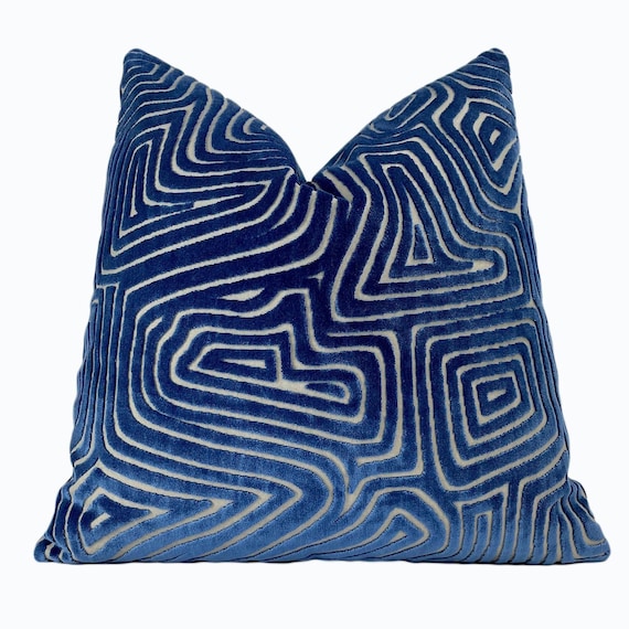 Cobalt Blue Maze Velvet Throw Pillow Cover |  Electric Blue Decorative Pillow Cover | Custom Sizes