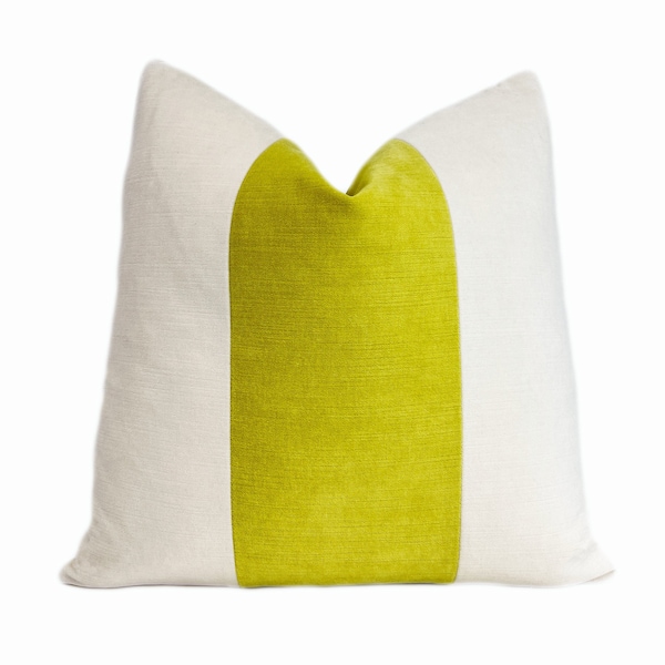 Cream and Citron Velvet Throw Pillow Cover | Cream and Citron Decorative Pillow Cover | 18x18 | 20x20 | 14x20 | Shams, Couch Pillow, Lumbar