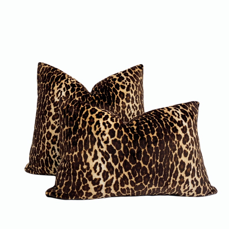 Brown Leopard Print Velvet Throw Pillow Cover Leopard Animal Etsy