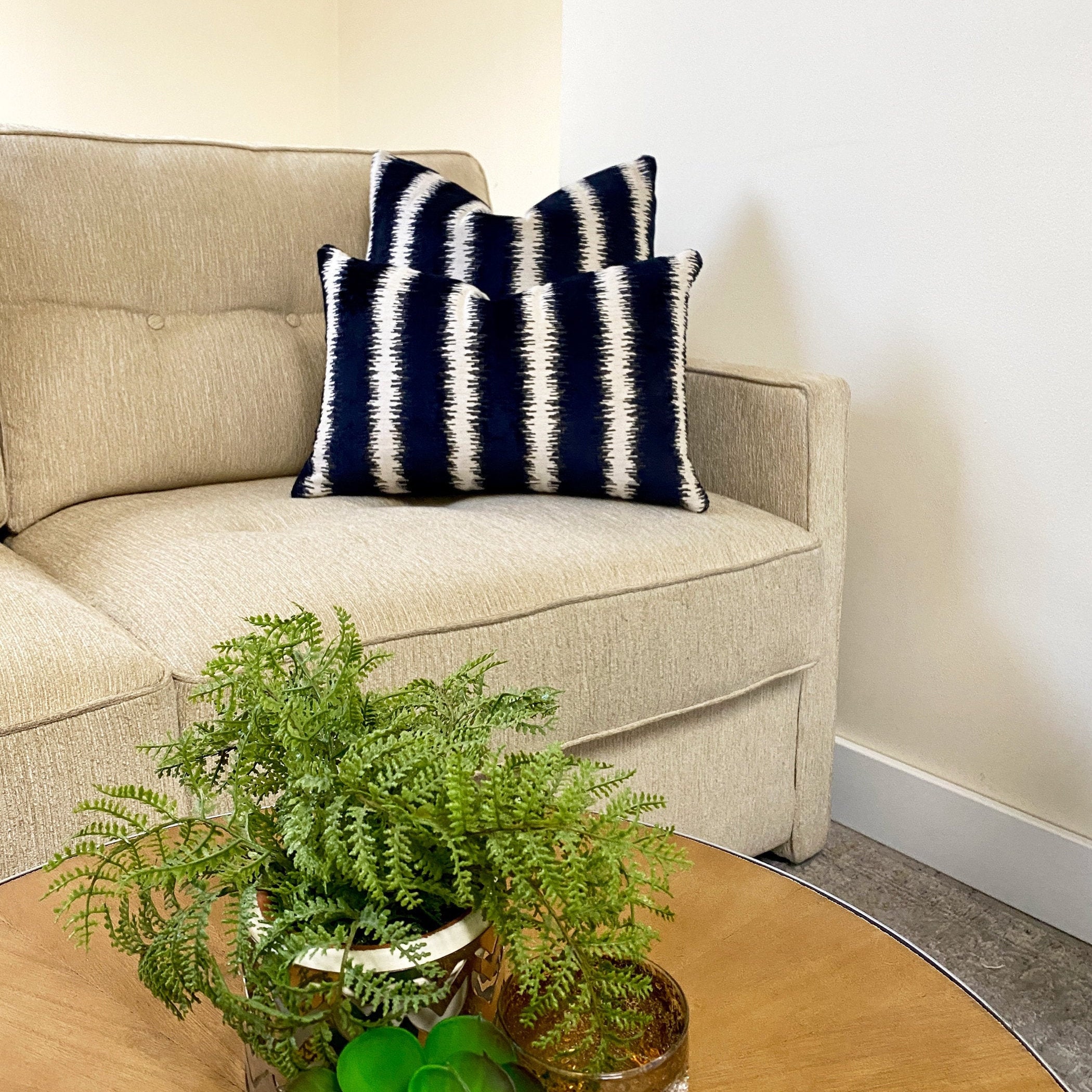 Navy and Cream Striped Velvet Throw Pillow Cover Navy Blue Etsy UK