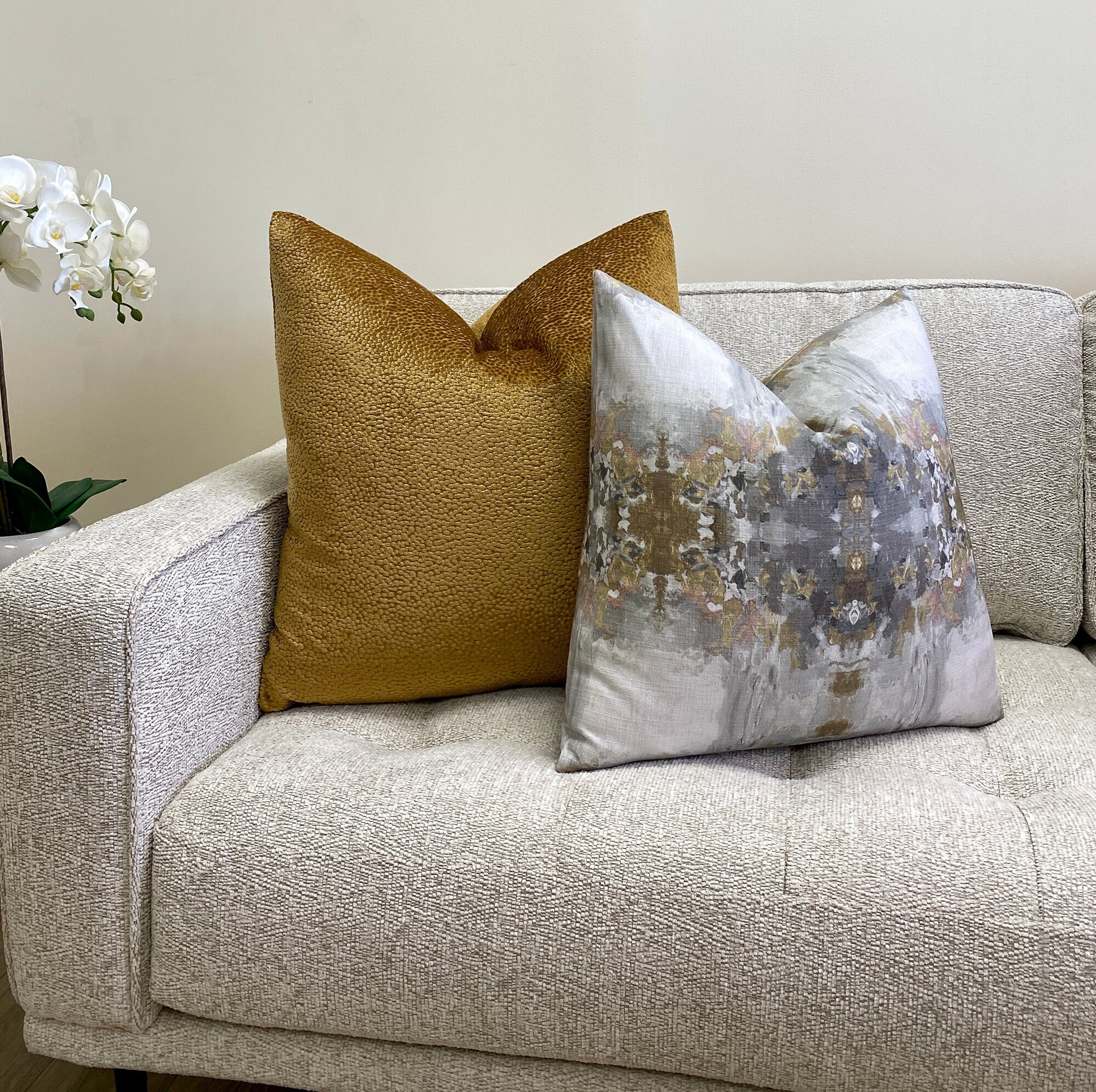 Gray and Dark Gold Abstract Throw Pillow Cover Gray Gold Etsy