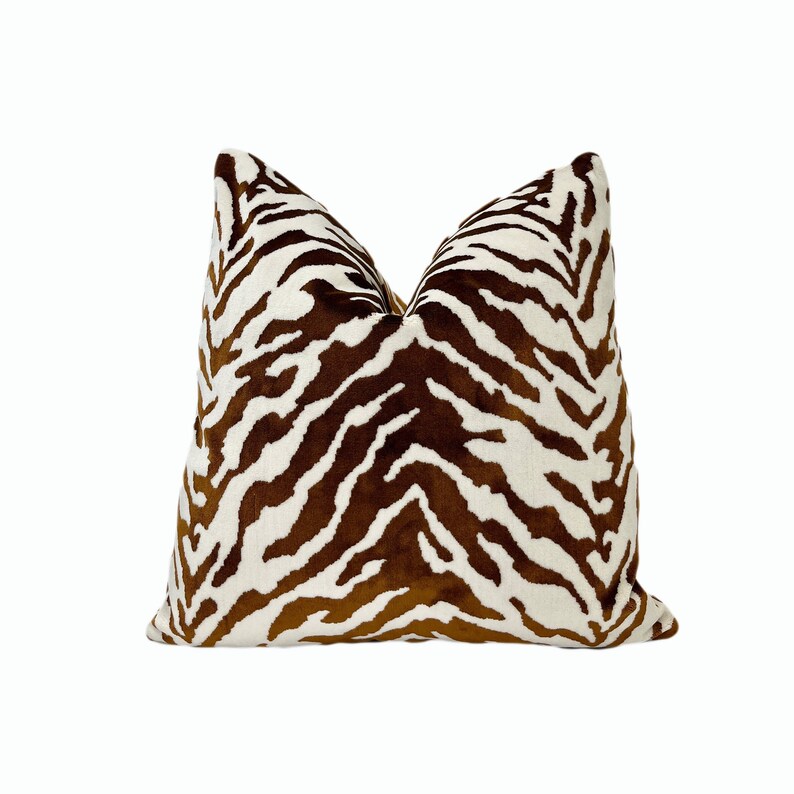 Ginger Zebra Animal Print Throw Pillow Cover Brown Cream Etsy