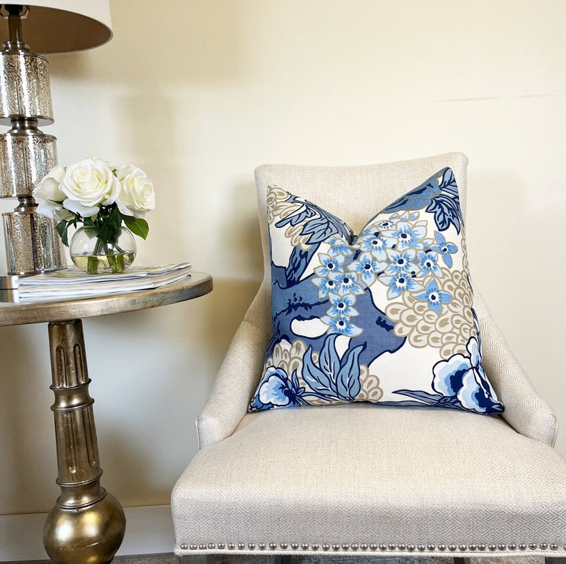 Thibaut Honshu Blue Beige Throw Pillow Cover Blue Beige Etsy