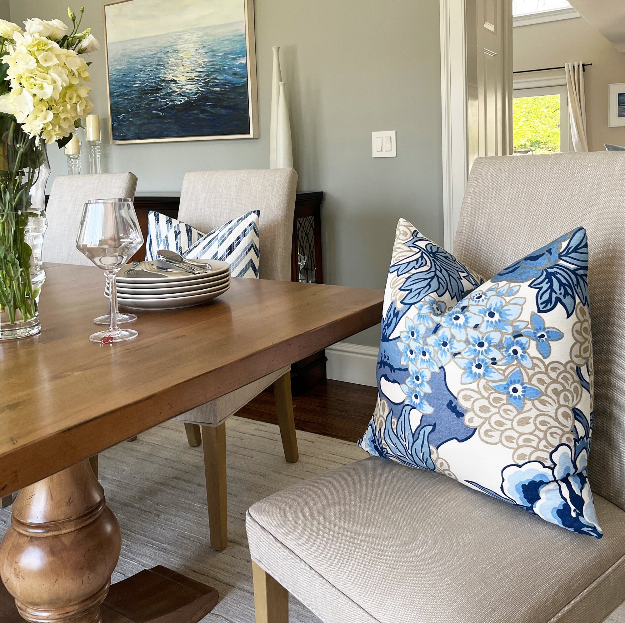 Thibaut Honshu Blue Beige Throw Pillow Cover Blue Beige Etsy