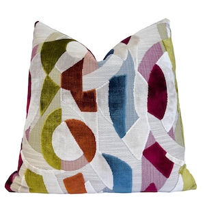 Chroma Abstract Velvet Throw Pillow Cover | Multicolor Designer Pillow Cover  | 20x20 | 22x22 | 24x24 | Lumbar | Euro Shams | Custom Sizes