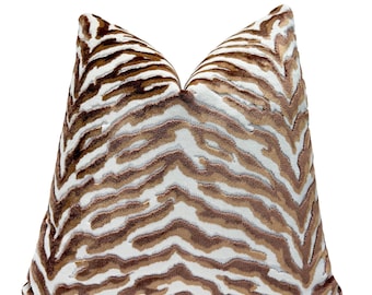 Caramel Zebra Velvet Throw Pillow Cover | Brown Animal Print Cushion Cover