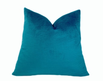 Aqua Blue Velvet Throw Pillow Cover  | Aqua 2021 Color of the Year Pillow Cover | 20x20 | 22x22 | Lumbar | Shams