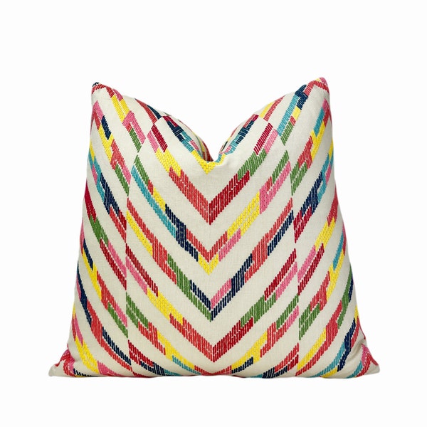 Thibaut Hamilton Embroidery Multi on Cream Throw Pillow Cover | Multicolored Designer Pillow Cover | 18x18| 20x20 | Lumbar Pillow