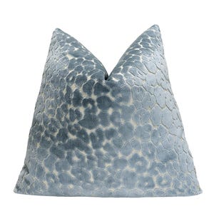 Sky Blue Leopard Velvet Throw Pillow Cover | Designer Light Blue Animal Print Pillow Cover | Custom Sizes