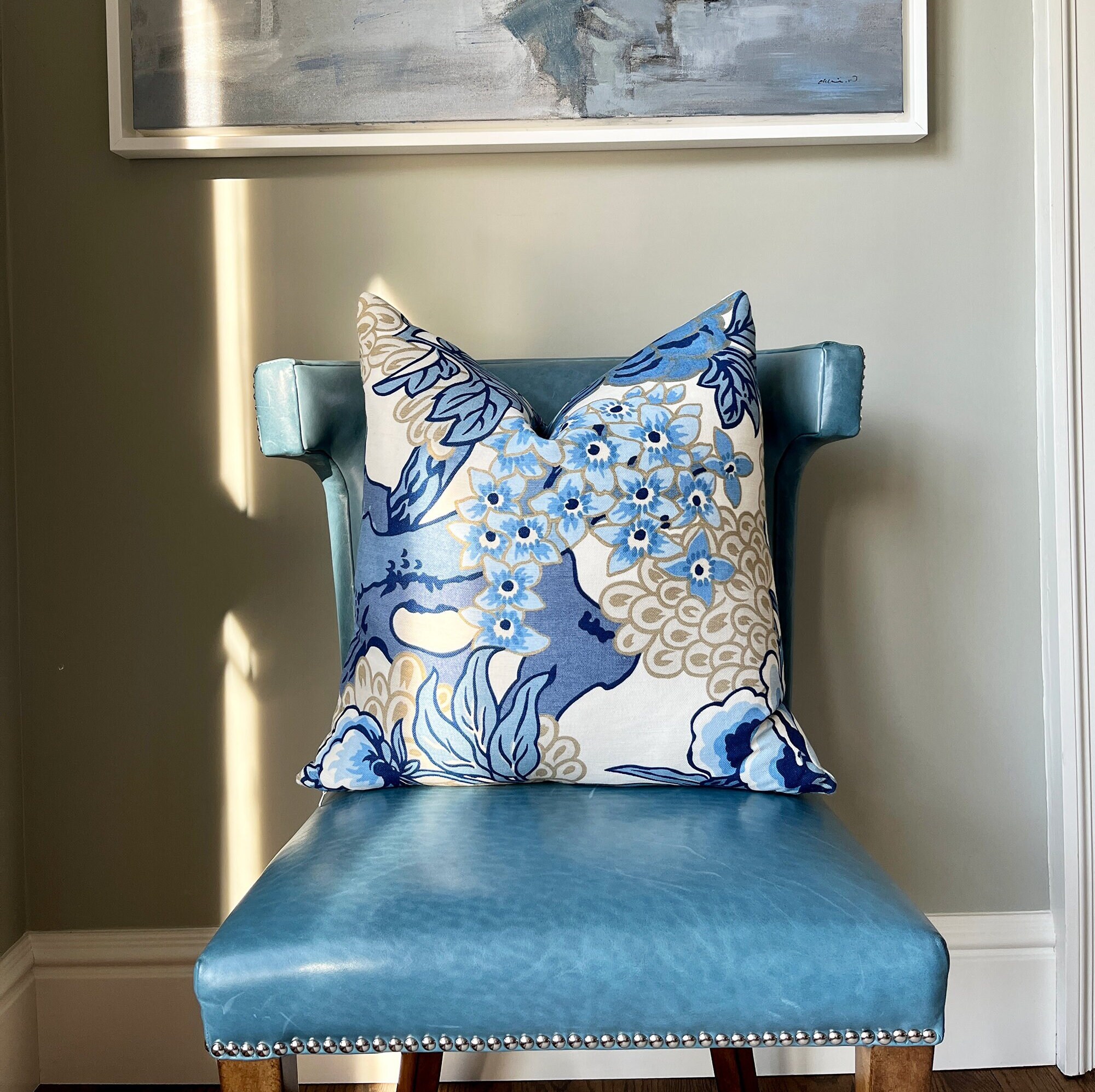 Thibaut Honshu Blue Beige Throw Pillow Cover Blue Beige Etsy