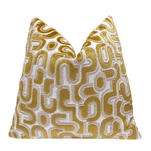 Gold Groove Velvet Throw Pillow Cover | Geometric Gold Velvet Cushion | Modern Accent Pillow | 20x20 22x22 Lumbar | Custom Sizes | Shams