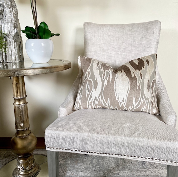 Cream and Taupe Velvet Throw Pillow Cover Cream and Taupe Flame