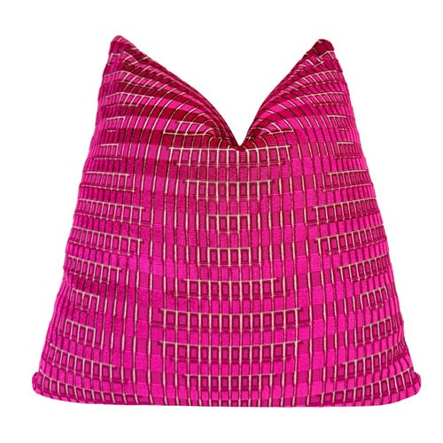 Funda de cojín decorativa de terciopelo con diseño geométrico magenta / Funda de cojín fucsia / Tamaños personalizados