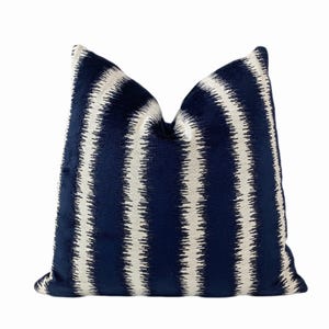 Navy and Cream Striped Velvet Throw Pillow Cover| Navy Blue and Cream Zippered Pillow Case | 20x20, 22x22, Lumbar, Shams