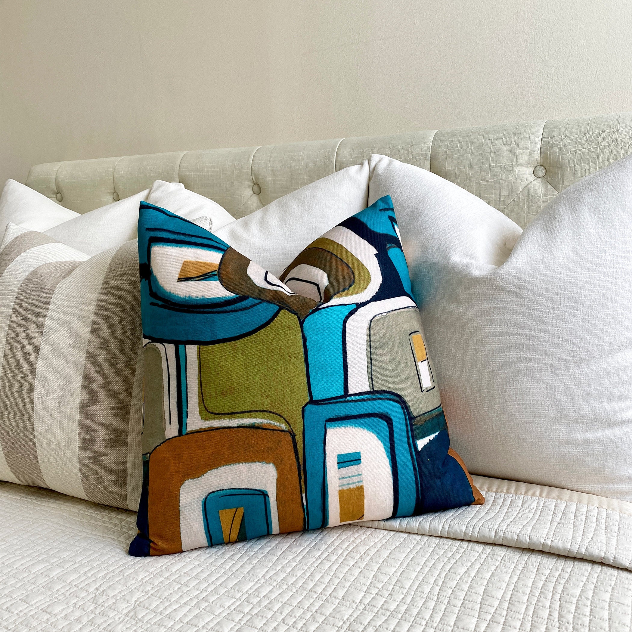 Mid Century Modern Throw Pillow Cover Aqua and Green Mid Etsy