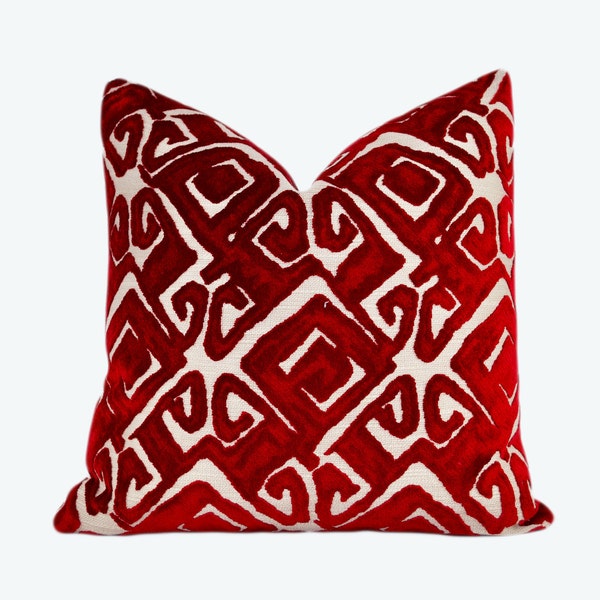 Red and Natural Tribal Print Velvet Pillow Cover,  Velvet Pillow Cover, Tribal textured Velvet, 18x18, 20x20, 14x20