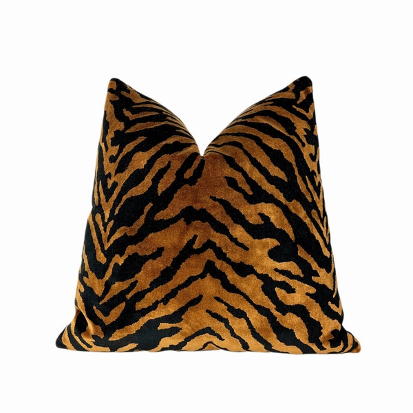 Copper Zebra Animal Print Throw Pillow Cover | Brown Black Zebra Print Decorative Pillow Cover | 18x18 | 20x20 | 22x22 | Lumbar