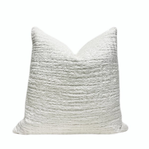 Snow White Chenille Throw Pillow Cover | White Textured Decorative Pillow Cover | 18x18 | 20x20 | 22x22 | Lumbar Pillow | Shams |
