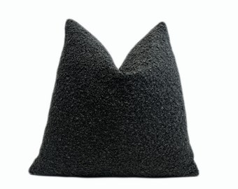 Graphite Gray Boucle Throw Pillow Cover | Dark Gray Boucle Pillow Cover | 18x18 | 20x20 | 22x22 | Lumbar Pillow | Shams | Sofa Pillow