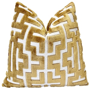 Myriad Gold Graphic Velvet Throw Pillow Cover | Gold White Modern Pillow Cover | 20x20 | 22x22 | 24x24 | Gold Pillowcases Available 6/10/25