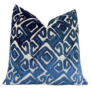 Blue Tribal Velvet Throw Pillow Cover | Blue Graphic Decorative Pillow | Custom Sizes