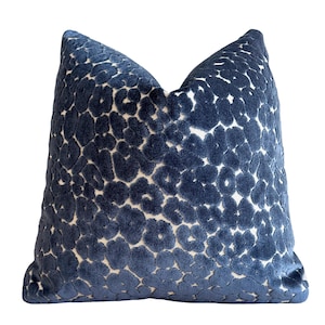 Navy Leopard Velvet Throw Pillow Cover | Designer Navy Blue Animal Print Pillow Cover | Custom Sizes | Lumbar | 18x18 | 20x20 | 24x24&quot;