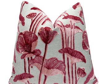Funda de almohada de terciopelo Primrose Poppy - Funda de cojín rosa floral de doble cara