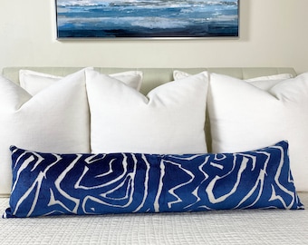 Extra Long Blue Velvet Lumbar Throw Pillow Cover Blue Lumbar Bed