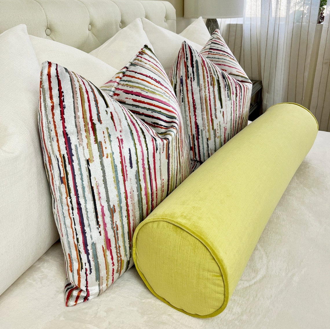 Solid Velvet Bolster Pillow With Piping and a Dacronwrapped Etsy