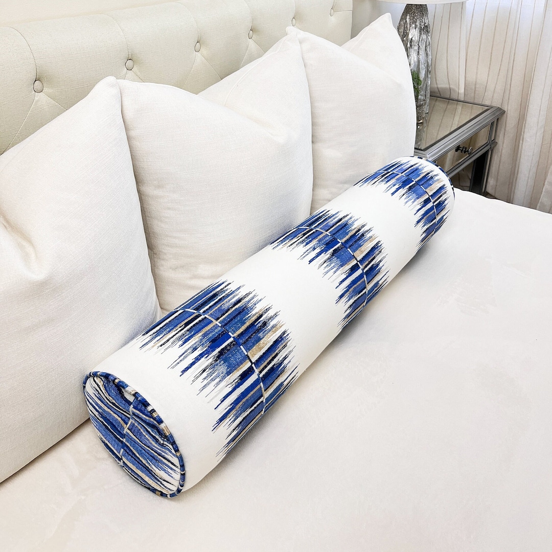 Azul Multi Embroidered Bolster Pillow and Foam Insert Custom