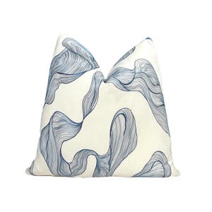 Azul Swirls Embroidered Throw Pillow Cover | Modern Blue White Decorative Pillow | Couch Pillow | 18x18 | 20x20 | 22x22 | Lumbar | Shams