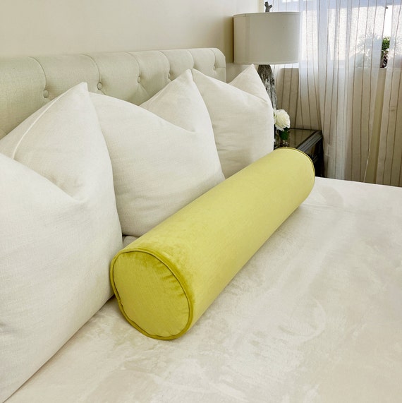 Extra Long Velvet Bolster Pillow With Piping and a Dacron-wrapped