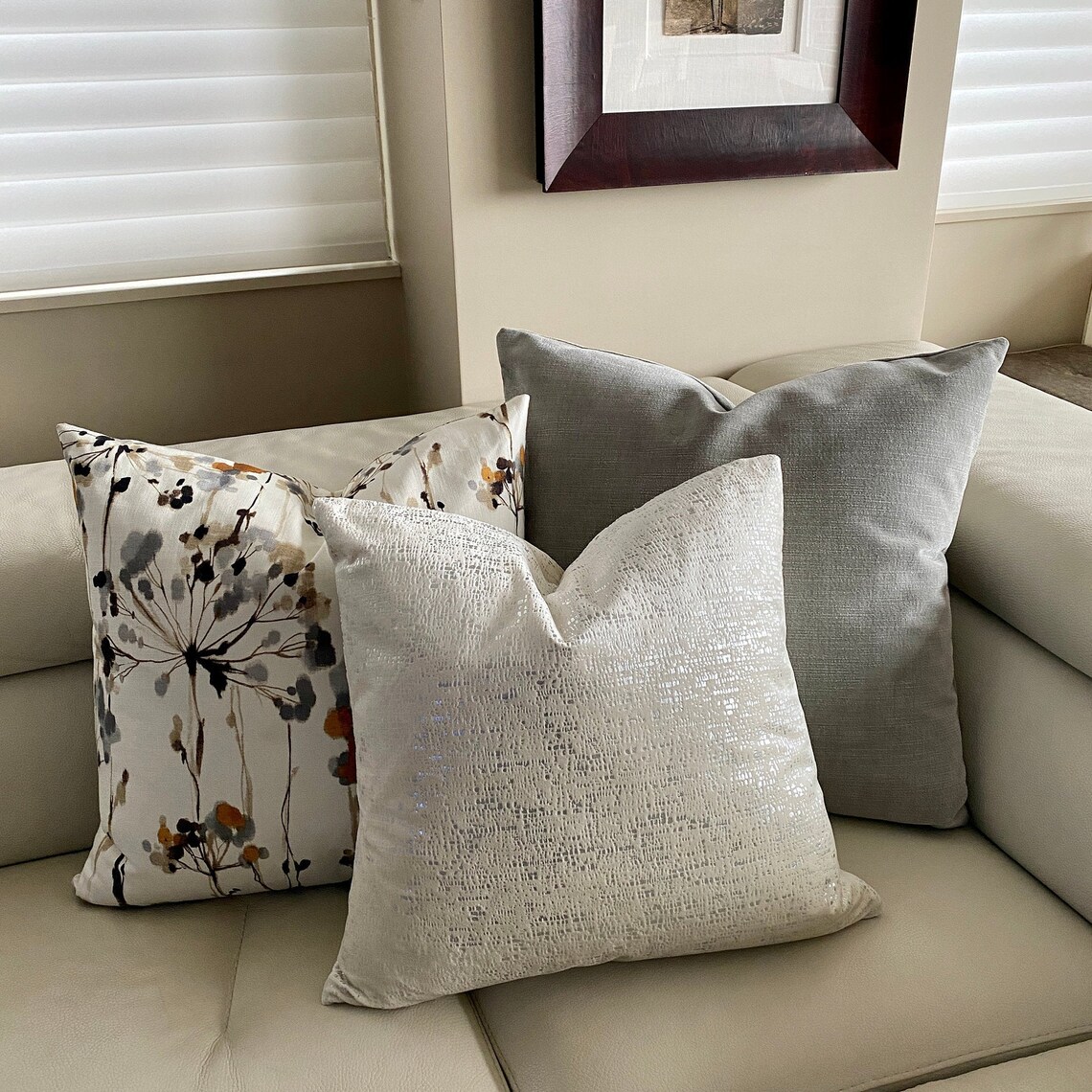 Gray and Gold Modern Floral Pillow Cover Gray Gold and Cream Etsy