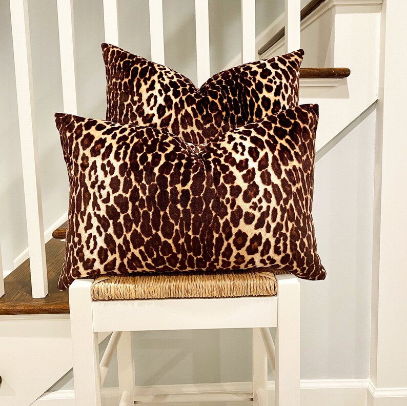 Brown Leopard Print Velvet Throw Pillow Cover Leopard Animal Etsy