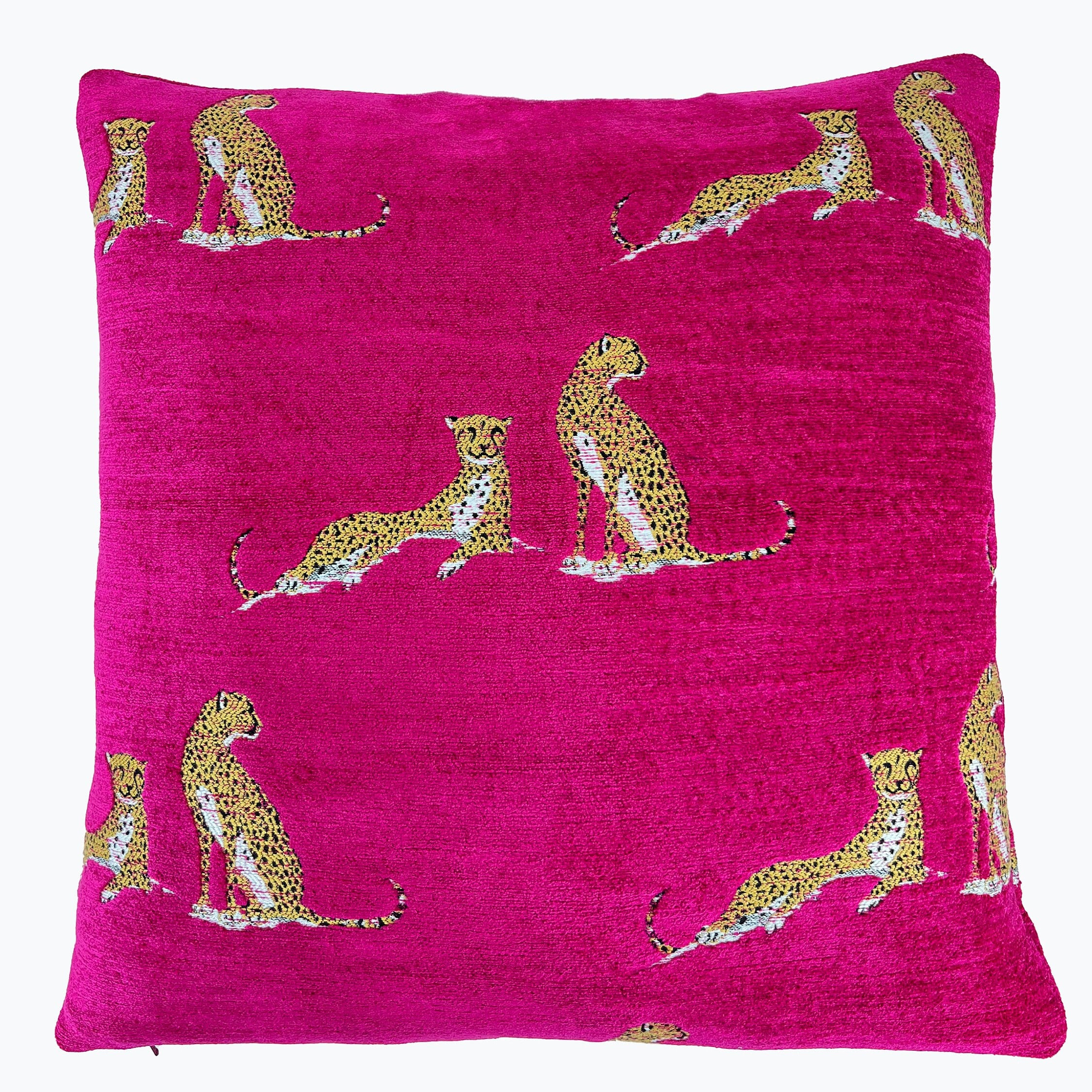 Fuchsia Embroidered Cheetah Throw Pillow Cover | Hot Pink