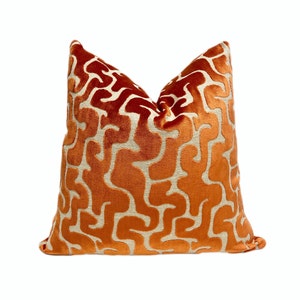 Orange Maze Velvet Throw Pillow Cover |  Orange Designer  pillow Cover | 20x20" | 22x22" | 14x20" Lumbar,