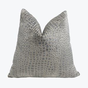 Steel Blue and Cream Pebbles Velvet Throw Pillow Cover | Blue Cream Decorative Throw Pillow Cover | 20x20 | 22x22 | 24x24 | Lumbar Pillow