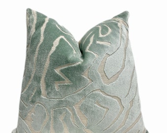 Sage Abstract Velvet Throw Pillow Cover | Sage Green Pillow | Custom Sizes