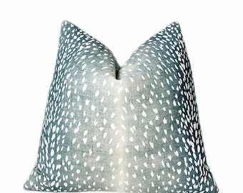 Vern Yip Aqua Antelope Throw Pillow Cover |  Blue Linen Animal Print Cushion Cover