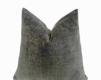 Graphite Gray Velvet Pillow Cover with zipper closure, Modern solid gray Pillow Cover, 20x20, 22x22, Lumbar, Shams
