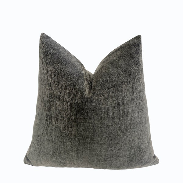 Graphite Gray Velvet Pillow Cover with zipper closure, Modern solid gray Pillow Cover, 20x20, 22x22, Lumbar, Shams