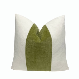 Off White and Chartreuse Green Color Block Throw Pillow Cover | Off White and Green Designer Throw Pillow Cover | 20x20, 22x22, 14x20