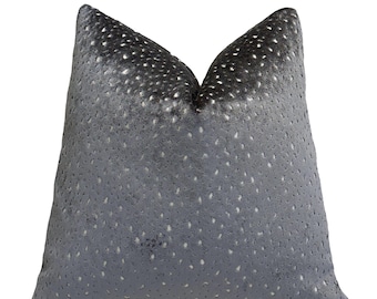 Graphite Dapple Velvet Throw Pillow Cover | Designer Dark Gray Animal Print Cushion Cover